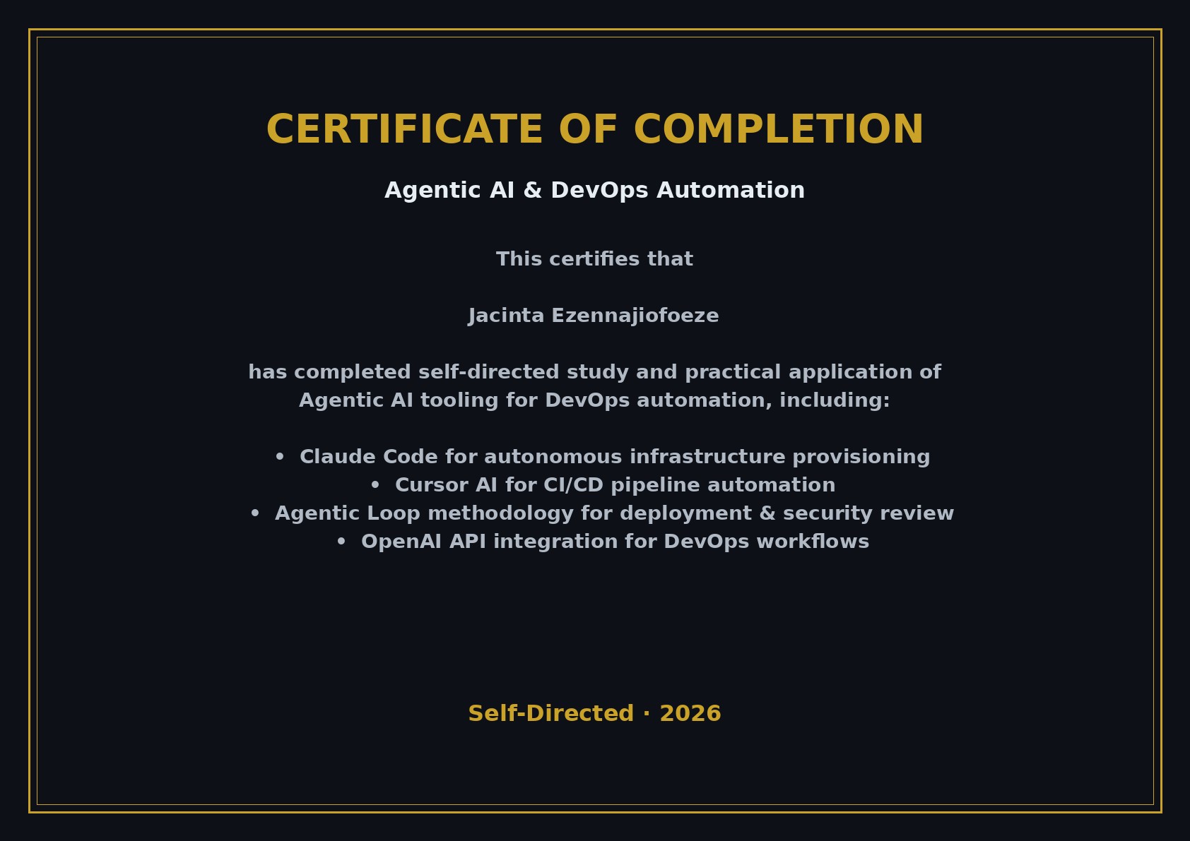 Certificate: Agentic AI & DevOps Automation