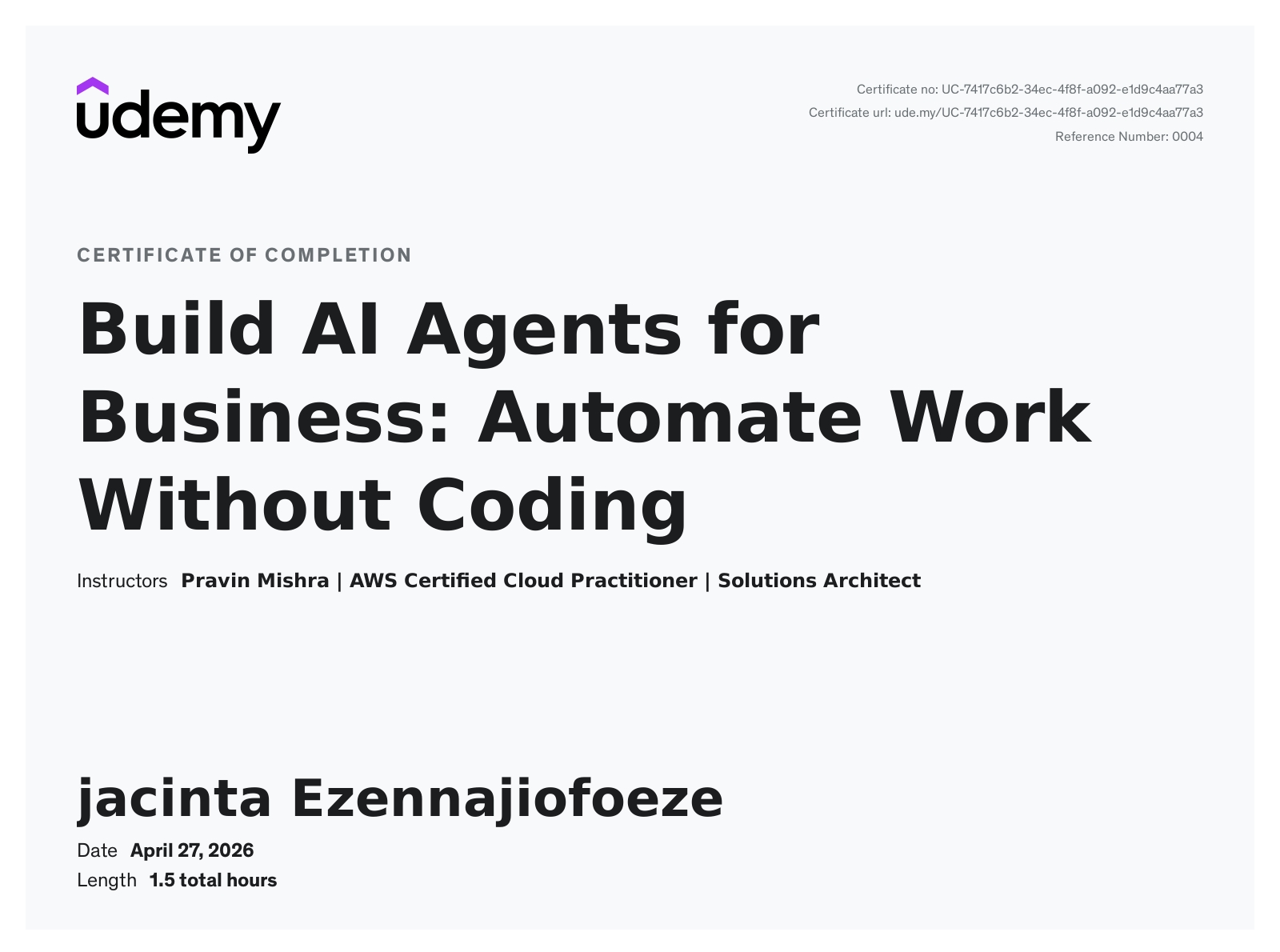 Certificate: Build AI Agents for Business