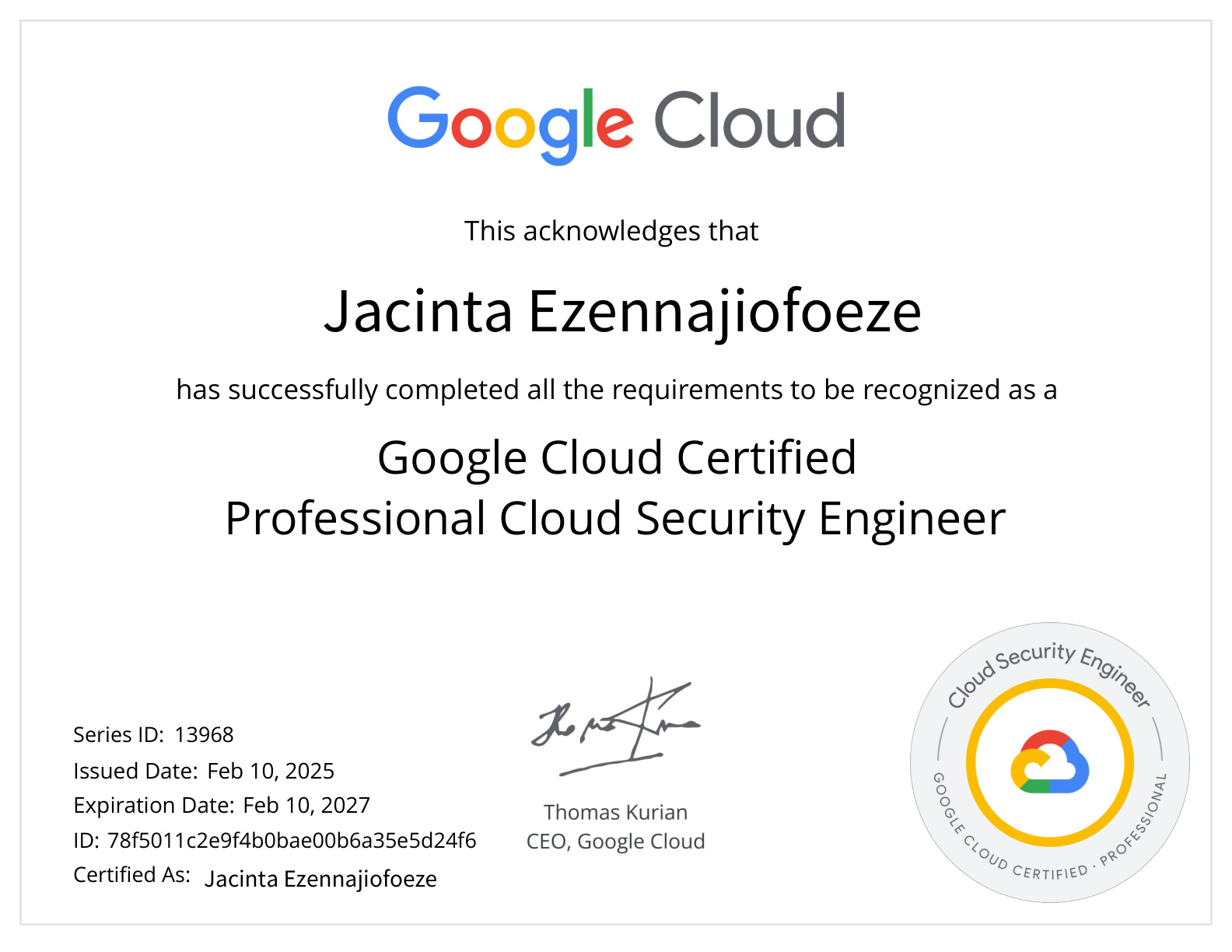 Certificate: Google Cloud Certified — Professional Cloud Security Engineer